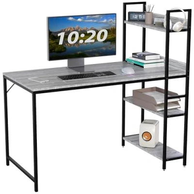 Image of Vida Designs Brooklyn 120cm Large Computer Desk with Storage Shelves, Home Office Writing Industrial Style Laptop Table (Grey)