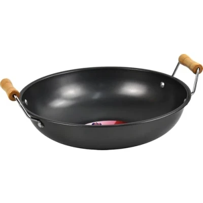 Image of Lavv Housewares Non Stick Carbon Steel Flat Bottom Stir Fry Wok with Wooden Handle (32cm, Short Handle)