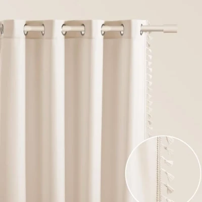 Image of ROOM99 Lara Curtain with Silver Eyelets, 140 x 250 cm Width Height Blackout Sliding Curtains, Decorative Modern for Living Room, Bedroom, Light Cream
