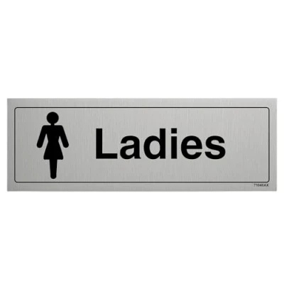 Image of V Safety General Door Ladies Toilet Sign 300mm x 100mm 3mm Brushed Alu Comp