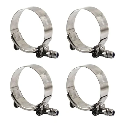 Image of 70 78mm 304 Stainless Steel T Bolt Hose Clamp Heavy Duty Pipe Clamps (4 Pieces)