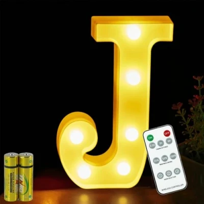 Image of HONPHIER® Letter Lights Decorative LED Alphabet Remote Control Marquee Decoration Light Up Sign Battery Operated for Birthday Party Wedding Receptions Holiday Bar Home Bedroom Bath Decor (J)