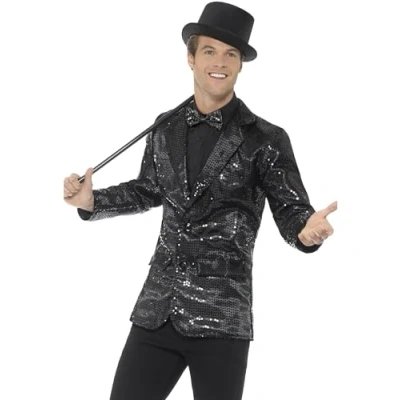 Image of Smiffys Sequin Jacket, Mens, Black , Party &amp; Carnival Fancy Dress, Dress Up Costumes