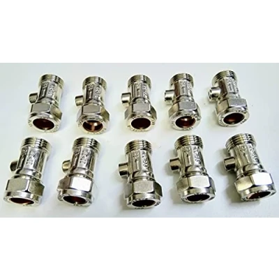 Image of AK CHROME BOLOFIX 15MM X 1/2&quot; MALE IRON FLAT FACED ISOLATING VALVE FOR TAP CONNECTOR FLEXI&#039;S (10)