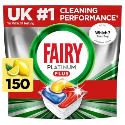 Image of Fairy Platinum Plus All In One Dishwasher Tablets, Lemon, 150 Our Best Cleaning For A Clean Like New, Removes Dullness &amp; Prevents Limescale