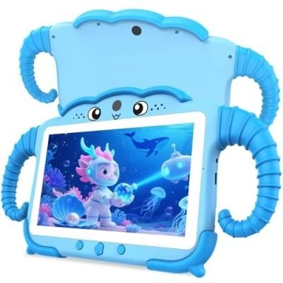 Image of TUNUYEXST Kids Tablet Android 7 Inch, Toddler for with Quad Core 32G ROM 128GB Extendable Parental Control, WiFi, Bluetooth, Dual Camera Silicone Case (Blue)