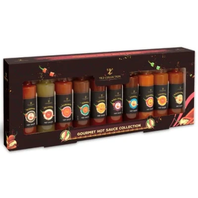 Image of Hot Sauce Gift Set 10 Gourmet Chilli Collection Savoury Christmas for and Spicy Lover Gifts Men &amp; Women Fiery Food Adults