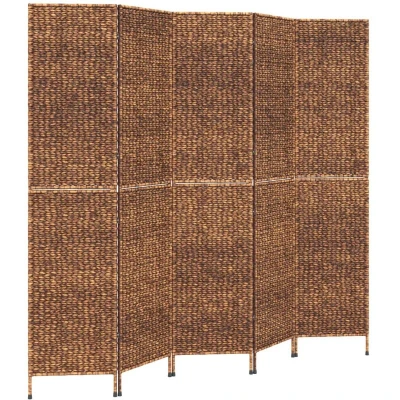 Image of vidaXL Room Divider 5 Panel Brown 205x180 cm Water Hyacinth