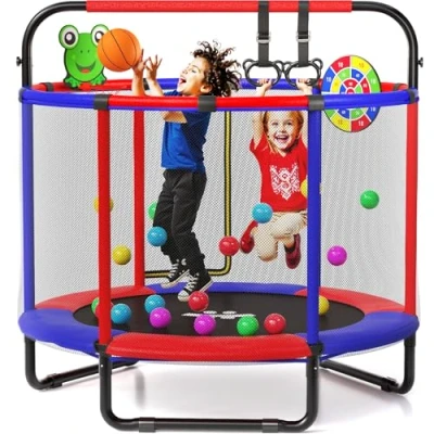 Image of Happin® 55 Upgraded Toddler Trampoline Indoor &amp; Outdoor Playset Ages 1 6, 5FT Kids Trampoline, Ultra Safe Mini for with Safety Enclosure Net, Gifts Birthday Boys and Girls