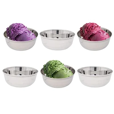 Image of GK Global Kitchen 6PCS Stainless Steel Ice Cream Cups Small Side Snack Bowls Relish Pickle Chutney Serving Dip Condiment Sauce Seasoning Dishes Katori Metal Bowl (10cm)