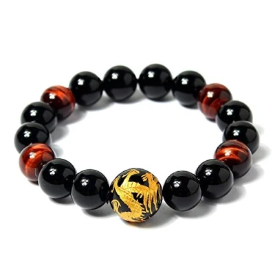 Image of COAI Men&#039;s Dragon Bracelet Black Obsidian Red Tiger Eye Beaded for Men, 10mm