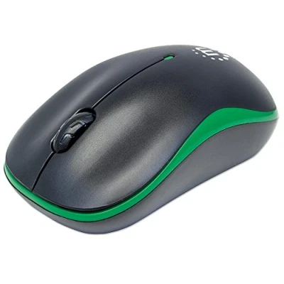 Image of Manhattan Success Wireless Mouse, Black/Green, 1000dpi, 2.4Ghz (up to 10m), USB, Optical, Three Button with Scroll Wheel, USB micro receiver, AA battery (included), Low friction base, Blister