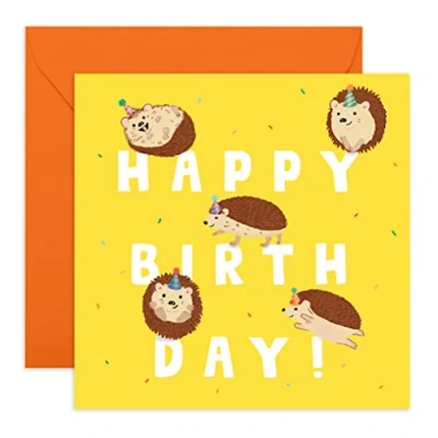 Image of Central 23 Yellow Birthday Card Girl Letters Hedgehog Cute Animal Cards For Kids Men and Women Comes with Fun Stickers Made in the UK Recyclable
