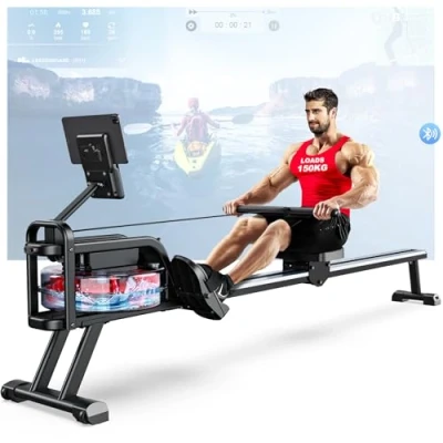 Image of Rowing Machines Upright for Home Water Resistance Rower Machine 350 LBS Weight Capacity with LCD Display App Support, Tablet Holder
