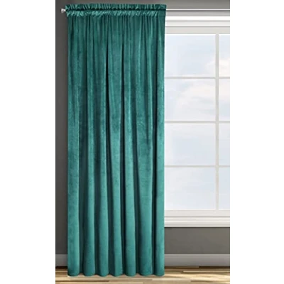 Image of Eurofirany Design91 ROSA Soft Plain Opaque Velvet Curtain with Rufflette Tape For Rail 1 Unit, Fluffy Panel Drape Classic Glamour Elegant Living Room, Bedroom, W55 x L106, Dark Green