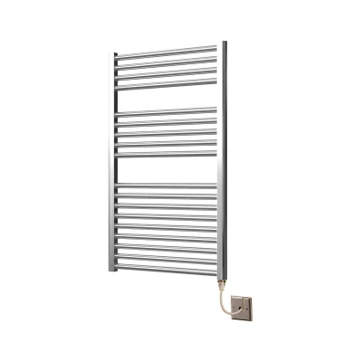 Image of Greened House Extra High Heat Output Chrome Electric Towel Rail 600 x 1000mm Flat Bathroom Radiator Heater Up to 26% More + Timer and Thermostat