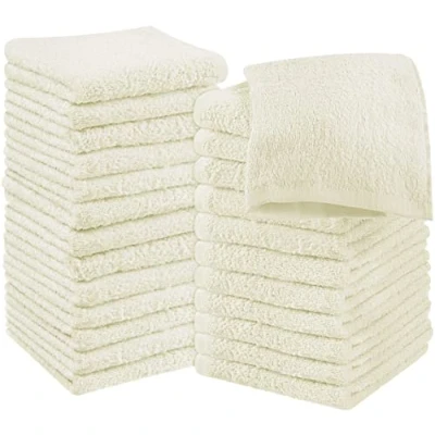 Image of Utopia Towels Cotton Washcloths Set 100% Ring Spun Cotton, Premium Quality Flannel Face Cloths, Highly Absorbent and Soft Feel Fingertip (24 Pack, Ivory) (ABS I 17)
