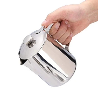 Image of Mug Milk Frothing Pitcher Jug, Cup for Latte Coffee Art Making Office Kitchen(600mL) with Lid