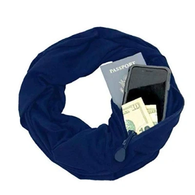Image of Warm Pocket Scarf Women Infinity Loop Travel with Hidden Zipper Unisex Lightweight Solid Color (dark Blue)