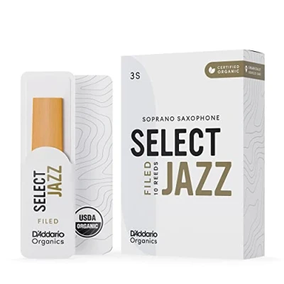Image of D’Addario Woodwinds Organic Select Jazz Soprano Saxophone Reeds Sax Individually Sealed Filed, Soft, Strength 3.0, 5 Pack