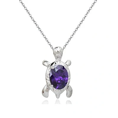 Image of Crystalline Azuria Women Girls 18ct White Gold Plated Purple Violet Zirconia Crystals Turtle Pendant Necklace 17.7 inches
