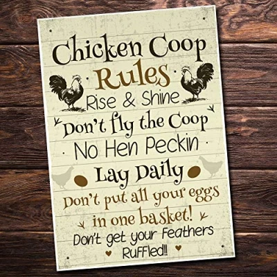 Image of RED OCEAN Chicken Coop Rules Funny Sign For Hen House Garden