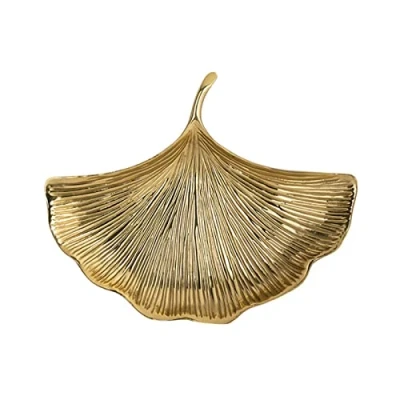 Image of ​ Golden Leaf Tray Ceramic Decorative Gold Trinket Jewelry Dish Ring Holder Plate Vanity Tray​(Ginkgo Leaf)
