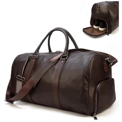 Image of LUUFAN Unisex Leather Travel Duffel Bag Vintage Weekend (Brown 55cm)