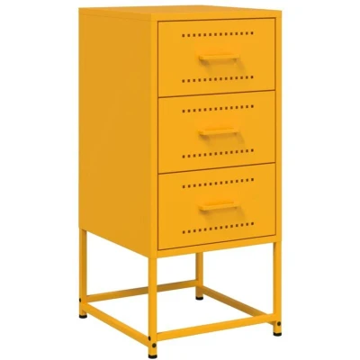 Image of vidaXL Bedside Cabinet Nightstand Industrial Steel Bed Table with Storage Mustard Yellow 36x39x78cm