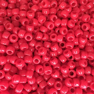 Image of Red Opaque Pony Beads 100 Pieces Size 9mm x 6mm Barrel Shaped