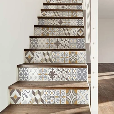 Image of Ambiance Sticker Stair Tile Stickers, Vinyl, Sober Ornaments, 6 bandes de 15 x 105 cm