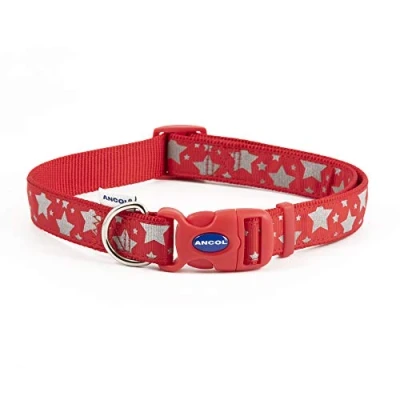 Image of Ancol Fashion Collar Red Reflective Stars Adjustable, 45 70 cm