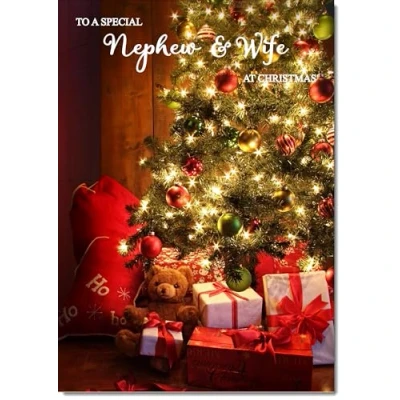 Image of doodlecards Nephew and Wife Christmas Card Teddy by Tree Large A4 Size for &amp; with Plain Envelope
