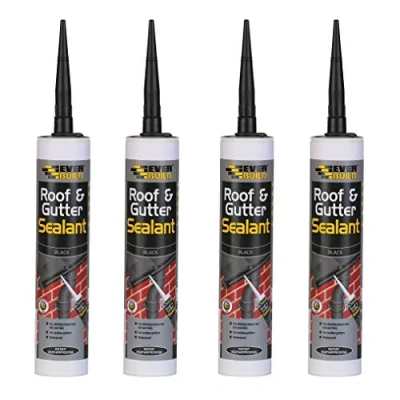 Image of Everbuild 4 X Roof &amp; Gutter Sealant Black 310ml EVBROOFBL
