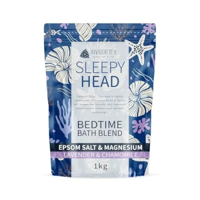 Image of Invigortex Sleepy Head Bedtime Bath Blend Therapeutic Soaks with Epsom Salts, Magnesium Flakes, Lavender &amp; Chamomile Essential Oils (5kg)