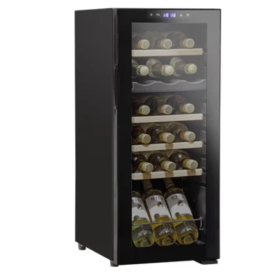 Image of Baridi 18 Bottle Dual Zone Wine Cooler, Fridge with Digital Touch Screen Controls, Wooden Shelves &amp; LED Light, Black DH89