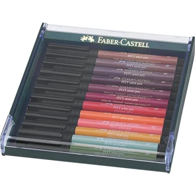 Image of Faber Castell Art &amp; Graphic Pitt Artist Pen Brush India Ink Pen, Earth Tones, Set Of 12, For Art, Craft, Drawing, Sketching, Home, School, University, Colouring