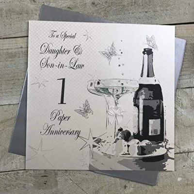 Image of white cotton cards Large to a Special Daughter and Son in Law Paper Handmade Anniversary Card, XL1DS