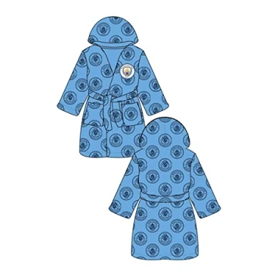 Image of TDP Textiles Kids Man City FC Football Dressing Gown Bath Robe Boys Girls 15 Years