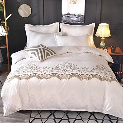 Image of European Duvet Cover Set for Girls Women Double Size Luxury Embroidered Lace Bedding Floral Microfiber Polyester Polka Dot Comforter with 2 Pillow Shams,Beige, Zipper, 3 Pieces Boys