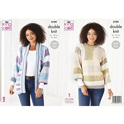 Image of King Cole Ladies DK Knitting Pattern 3/4 Sleeve Cabled Sweater &amp; Jacket (5789)
