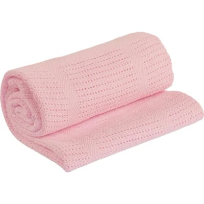 Image of Adore Home 100% Cotton Cellular Soft Baby Blanket for Cot Pram Moses Basket, Pink, 60x90cm