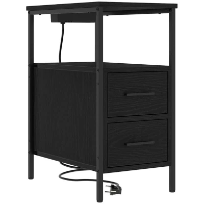 Image of vidaXL Bedside Cabinet with Drawer Black oak Engineered wood