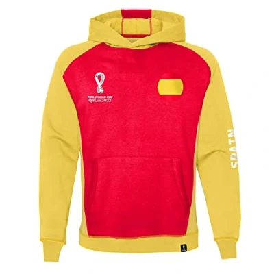 Image of Official FIFA World Cup 2022 Overhead Hoodie, Kids, Spain, Age 7 Red/Yellow