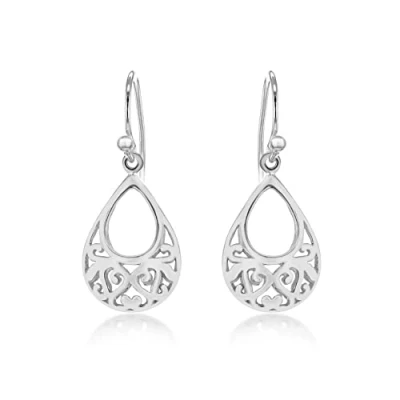 Image of Tuscany Silver Women&#039;s Sterling Open Filigree Drop Earrings 12.5mm x 29.3mm