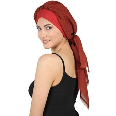 Image of Deresina W Front Bamboo Turban with Attached Cotton Scarf for Cancer, Hair Loss (Cinnamon Teeny Weeny)
