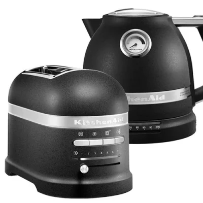Image of KitchenAid Artisan Cast Iron Black 2 Slot Toaster and Kettle Set