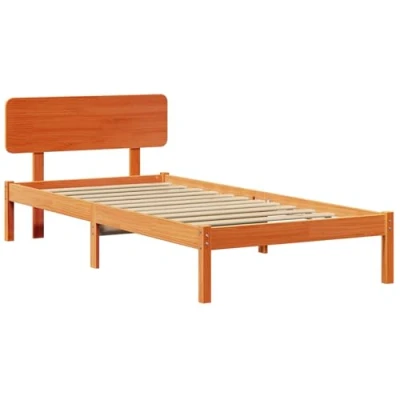 Image of vidaXL Bed Frame with Headboard Wax Brown 90x200 cm Solid Pine Wood
