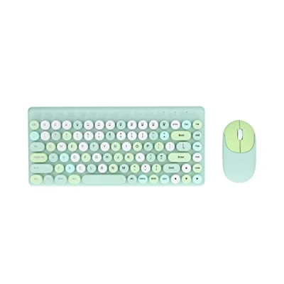 Image of ciciglow Colorful Keyboard and Mouse Combo, 2.4G USB 86 Keys Retro Round Cute Keycap 1200DPI Wireless Set for Computer, Laptop, PC Desktops, Mac(Green)