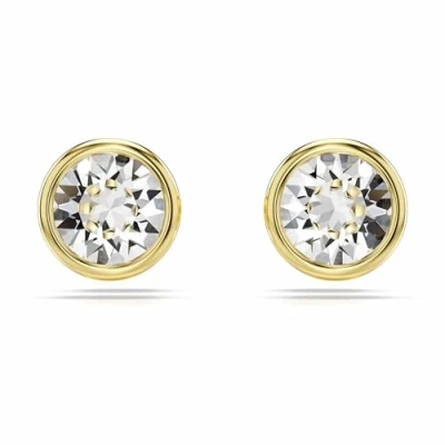 Image of Swarovski Imber stud earrings, Round cut, White, Gold tone plated